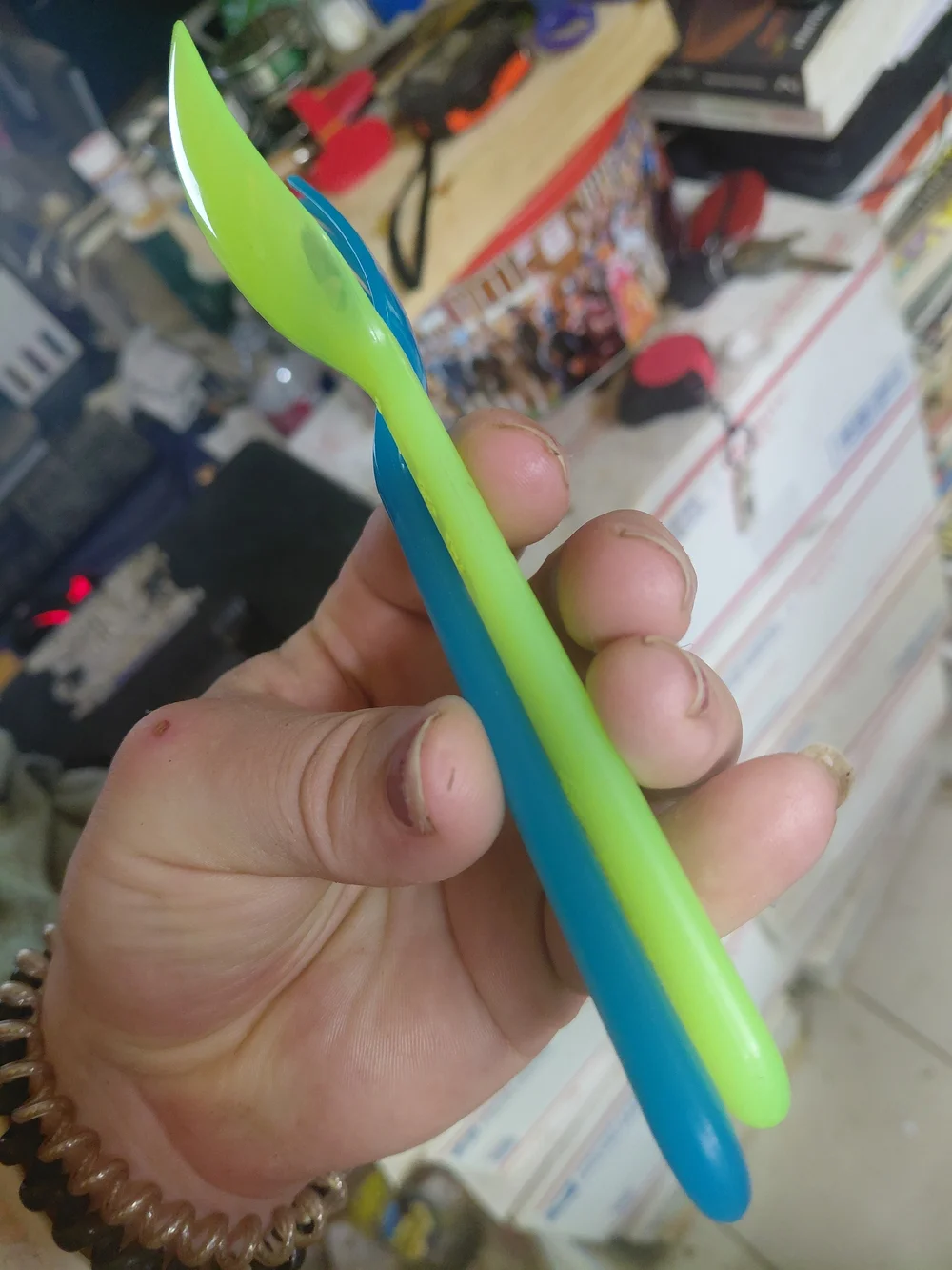 Reusable Blue & Lime Plastic Fork and Spoon Set - Unbranded